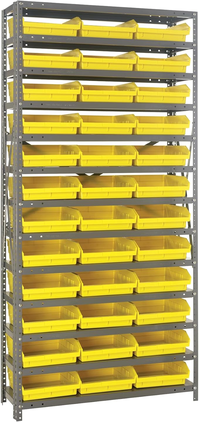 Quantum Storage Systems 1875-110YL Steel Shelving Unit with 4" Shelf Bins, 18" D x 36" W x 75" H, Yellow