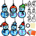 Qyeahkj 36 Set Winter Snowman Suncatchers Crafts Kit DIY Window Tissue Paper Craft Kits Stained Glass Effect Sun Catcher Xmas Holiday Hanging Ornament for Home Activity Art Favor Gift