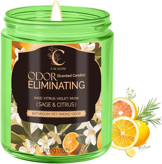 Sage Citrus Lemon Odor Eliminating Candles, Pet Scented Candles for Home, Single Wick Soy Candle Gifts for Women, Men, Ideal for Creating Relaxing Atmosphere, Over 50 Hours of Burn Time