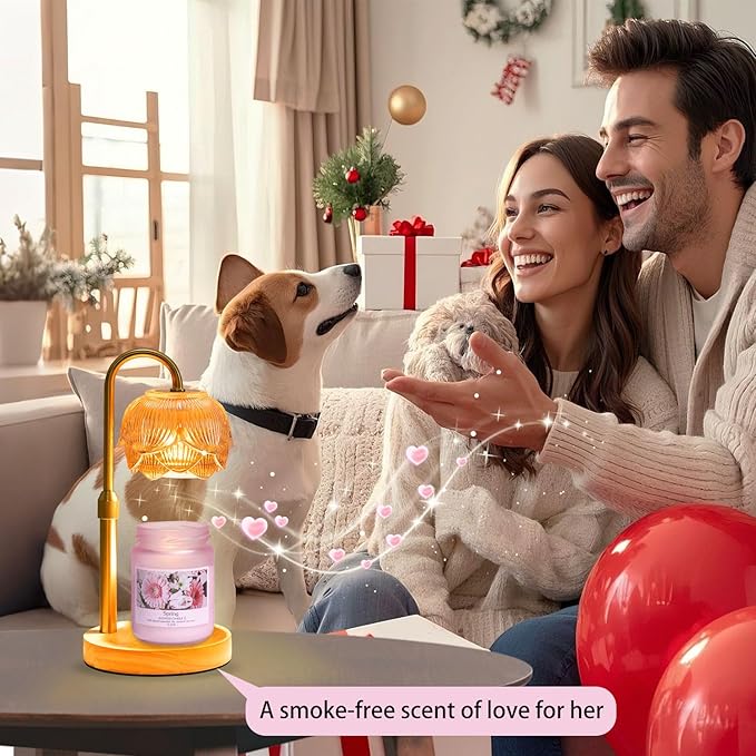 LOFTEK Candle Warmer Lamp with Timer - Dimmable - Adjustable Height, Electric Wax Melt Warmer Lamp with 2 Bulbs for Scente, Jar Candles, Vintage Home Room Decor, Warming Gift for Women, Gold Flower
