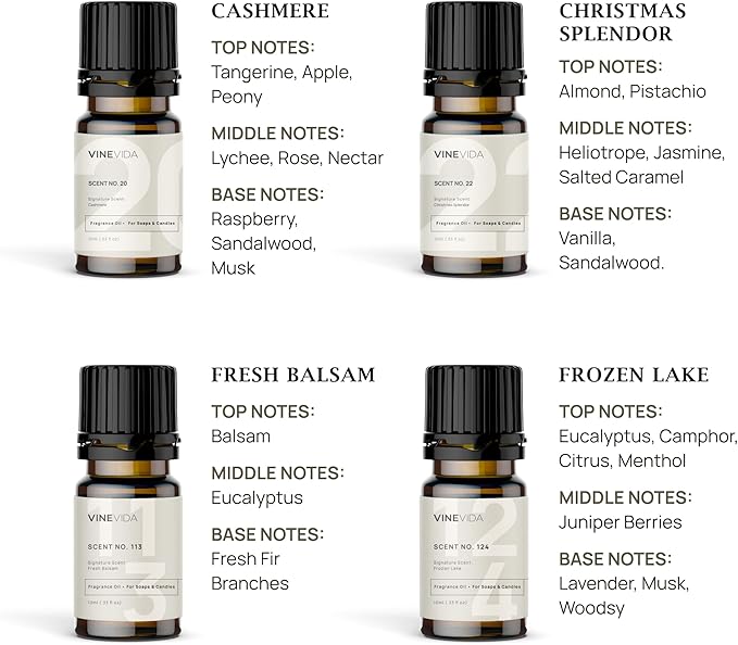 VINEVIDA [Set of 8] Christmas Scents for Candle Making, Made in USA Candle Fragrance Oil, Soap Making Essential Oils, Diffuser Oil Scents
