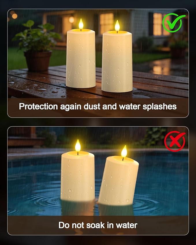 SoulBay Flameless LED Candles, 4-Pack USB Rechargeable, Flickering Waterproof White Pillar Candles with Remote Control Timer for Outdoor Lantern Patio Yard Indoor Holiday Decor, 2.75 x 5.1 Inches