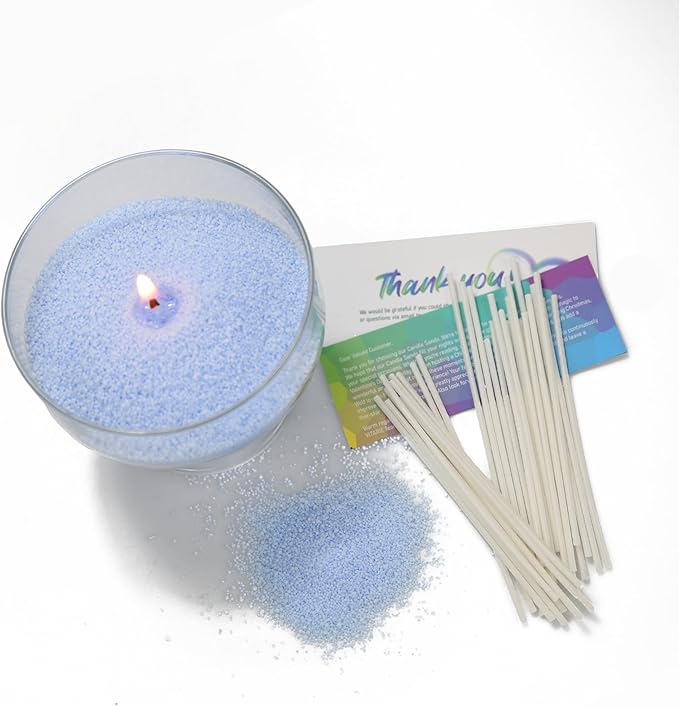 VITARIE Refillable Pearled Candle Sand 18oz, Unscented, 30 Cotton Wicks, 1.1lb Long Burning, Candle Making Kit, Sky Blue