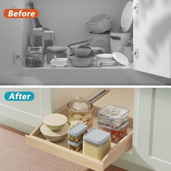 Pull Out Cabinet Drawer 22½” W x 21” D, Soft Close Pull Out Cabinet Organizer, Pull Out Shelves Requires At Least 23½” Cabinet Opening, Bottom Assembly