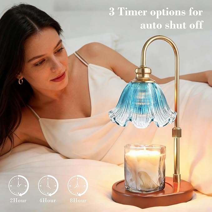 Candle Warmer Lamp with Timer: Birthday Gifts for Women, House Warming Gifts New Home Decor – Height Adjustable Candle Lamp for Mom, Anniversary - Walnut Solid Wood Base, with 2 Bulbs