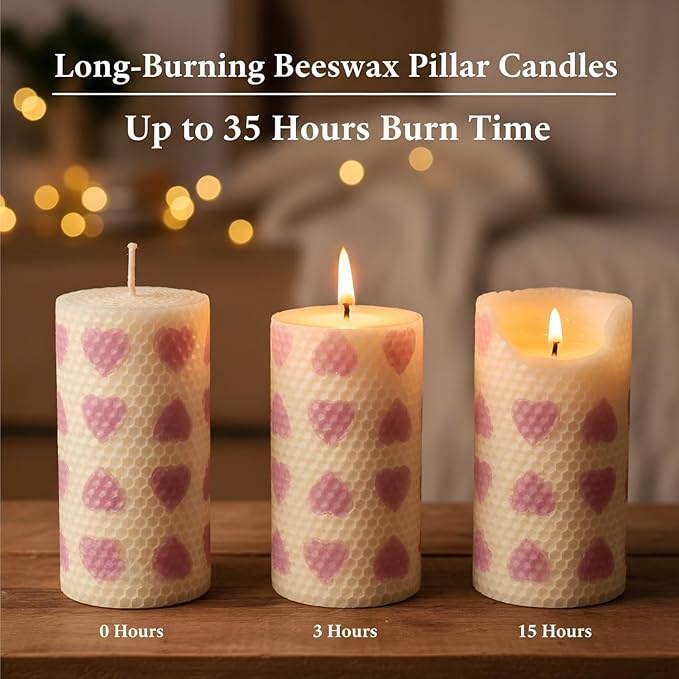 Hand Rolled Beeswax Pillar Candles 2 Packs, Non Toxic Beeswax Candles-70 Hours Long Burning, Organic Emergency Bees Wax Candles for Home, Paryer, Parties, Unscented Dripless Smokeless Candles, 2x4in