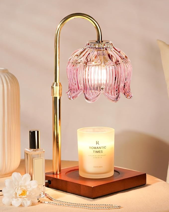 Pink Candle Warmer Lamp with Timer & Dimmer, Candle Lamp Warmer Adjustable Height, Mothers Day Birthday Gifts for Women Mom, House Warming New Home Bedroom Decor, Flower Wax Warmer for Jar Candle