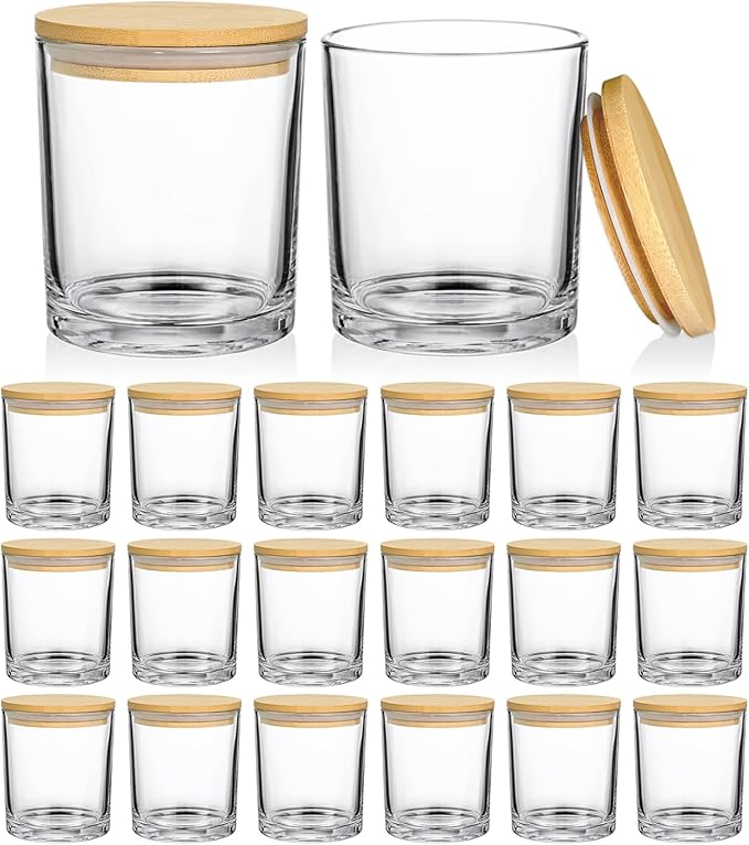 SUPMIND 20 Pack 14 fl.oz Glass Candle Jars - Clear Empty Candle Vassels with Bamboo Lids, Bulk Containers Jars for Making Candles 12 14 fl.oz