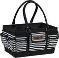 Everything Mary Deluxe Store & Tote Organizer – Black & White Stripe Craft Tote with Handle – Sewing, Scrapbooking & Art Supply Caddy for Creative Project Storage