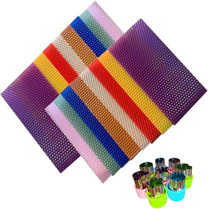 Beeswax Candle Making Kit - 16 Multicolor Sheets DIY Candle Rolling Supplies for DIY Art Craft and STEM Projects– Includes 8 Safe Wax Cutter Tools