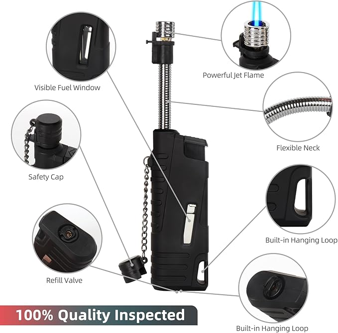 Navpeak Torch Lighter Flexible Wand Telescopic Windproof Jet Flame Lighters Butane Refillable for for Candle Kitchen Outdoor Grill Fireplace Camping(Buatne Not Included)(Camouflage Yellow)