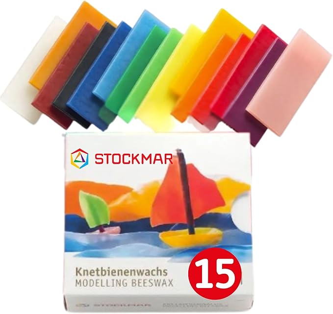 Stockmar Natural Modelling Beeswax: 15 Assorted Colors of Beeswax Sheets Safe for Kids, Toddlers, Adult Artists - Non Toxic, Non Drying Modeling Wax for Homeschoolers, Waldorf Organic Art Supplies