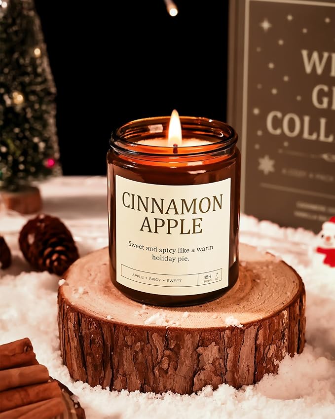 Scented Candles Gift Set for Women - 4 Pack Soy Candles for Home Scented, Long Lasting Winter Candle Set with Cashmere Cedar/Fireside Glow/Cinnamon Apple/Vanilla Balsam, Birthday Valentine's Day Gifts