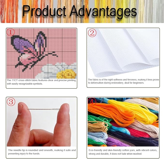 Wildflower Stamped Cross Stitch Kits for Adults - Flower Embroidery Kits for Beginners Adults,11 CT Patterns Dimensions Counted Cross Stitch Kits for Adults Arts Craft 12x16 inch