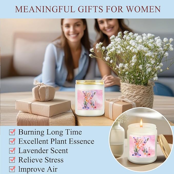 Personalized Gifts Monogrammed Birthday Gifts for Women, Soul Sister Bachelorette Party Wedding Christmas Initial Wine Tumbler Makeup Bag Scented Candle Bracelet Set, (Aesthetic Pink Flower K)