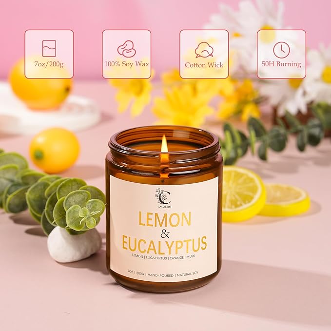 Lemon Eucalyptus Scented Candles for Home, Soy Wax Aromatherapy Candle for Bedroom Bath Birthday New Job House Warming Gifts for Women