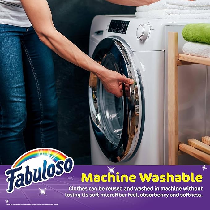 Fabuloso Microfiber Cleaning Cloths for Home & Car, Lint-Free Scratch-Free Rags for Glass, Kitchen & Wood, Reusable Machine Washable, Absorbent for Dusting & Wiping, Rainbow, 13 x 13 in, 8 Ct - 2 Pk