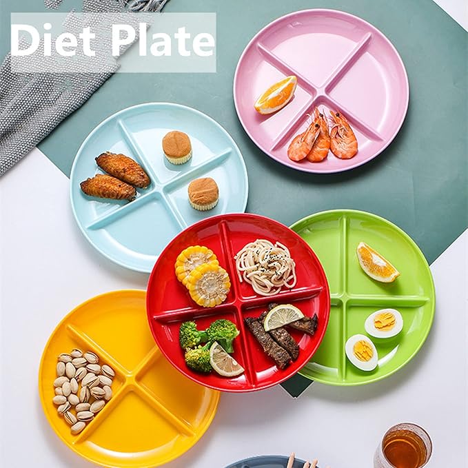 White 4 Compartment Divided Plates Snacks Tray Dinner Plate,Food Grade Fruit Plates BPA Free - 1Pack