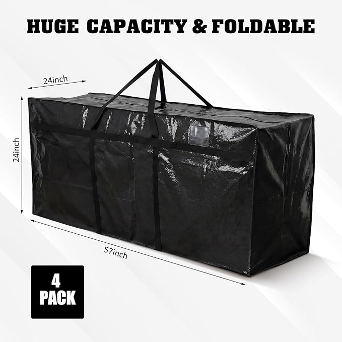 Windyun 4 Pack 142 Gallon Extra Large Moving Bags XXL Heavy Duty Storage Bag with Strong Zipper Handle Jumbo Big Tote Box Foldable for College Dorm Travel Clothes Duffle Blanket Pillow(Black)