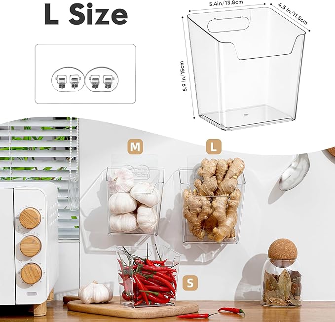 4 Pack Drink Packet Organizer, Clear Acrylic Cabinet Door Organizer Adhesive, Wall Mount Caddy Utensil Holder Floating Bin for Tea Bag Kcup Storage, Sewing Tools, Laundry Pods, Small Cleaning Supply