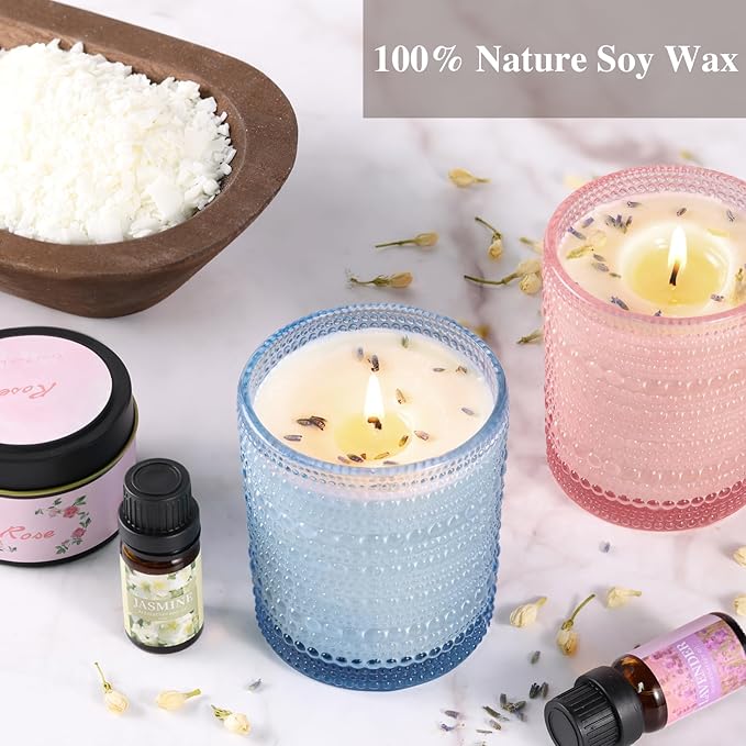 DARJEN Candle Making Kits for Adults - Candle Making Supplies with 4 Candle Jars(Amber, Pink, Blue, Purple), Candle Tins, Soy Wax, Scents, Dried Flower & More, DIY Starter Candle Making Kit Home Decor