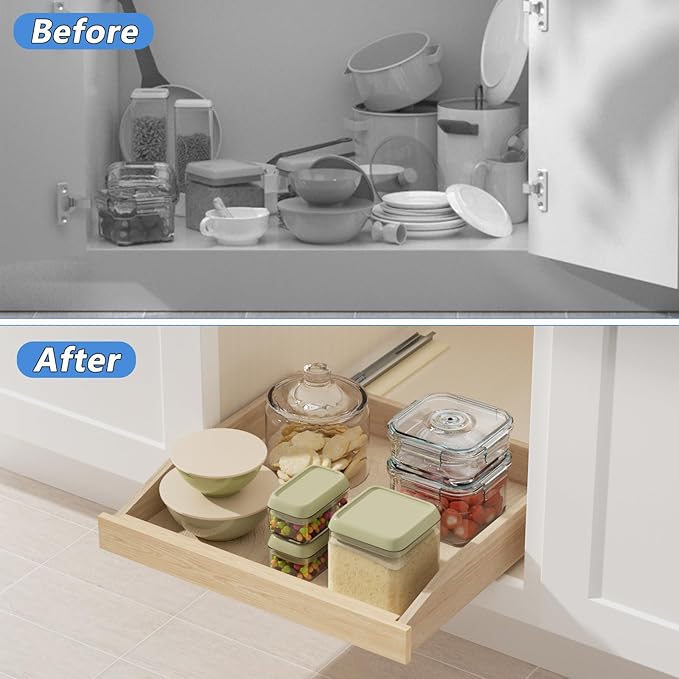 ROOMTEC Pull Out Cabinet Organizer with Soft Close, 13-1/2" W x 21" D, Pull Out Cabinet Drawer for Kitchen cabinets, Pull Out Cabinet Shelf, Finished, Bottom Assembly