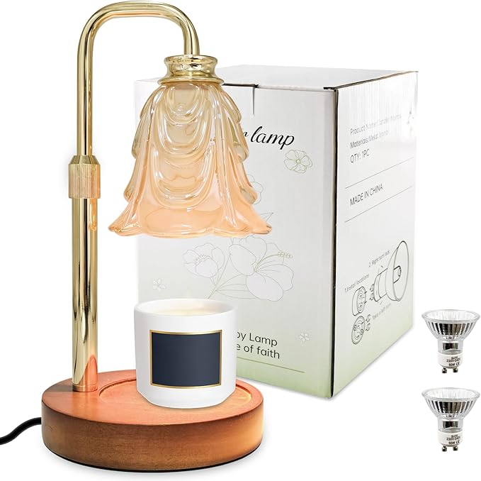 Candle Warmer Lamp with Timer & Dimmer, Adjustable Height Flower Candle Warmer for Jar Candles, Flameless Wax Melter with 2 Bulbs, Home Decor, Christmas, Birthday, Valentine's Gift for Women (A2-Gold)