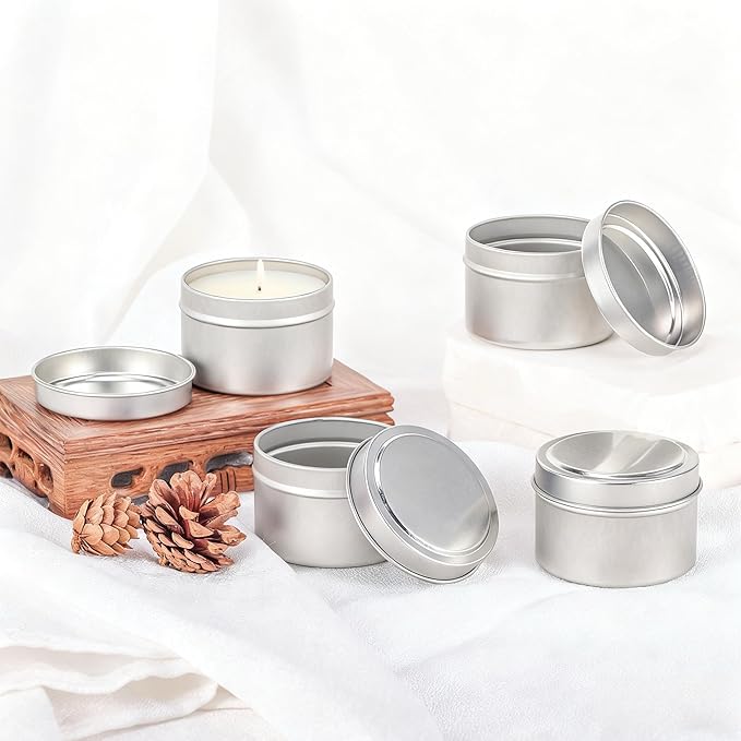 48 Pack 4oz Silver Candle Tins Jars, Empty Candle Jars for Making Candles, 48pcs Candle jars with Lids, Bulk Candle Making Kit For Adults, Small Business (48)