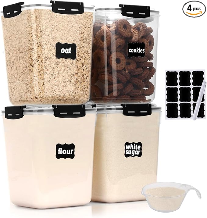 CASA LINGO Airtight Food Storage Containers with Lids, 5.3L Large Pantry Organization and Storage for Flour Sugar Dry Food Cereal, Set of 4 Plastic Food Storage Containers