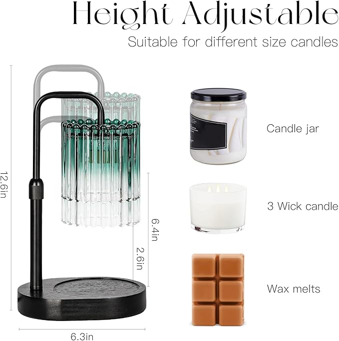 Candeldo Candle Warmer Lamp with Timer: Emerald Green Candle Warming Lamp with 2 Bulbs Height Adjustable Wax Melt Dimmable Bedroom Decor for Women