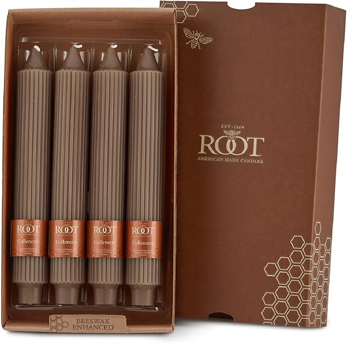 Root Candles 4-Count Unscented Dinner Candles Dripless Beeswax Enhanced Grecian Collenette Boxed Candle Set, 7-Inch, Dark Green