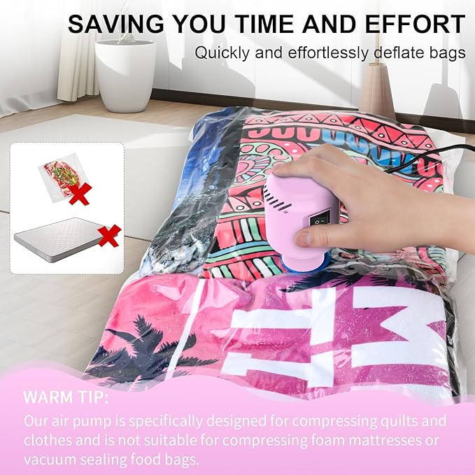 HOTBAG Electric Air Pump for Vacuum Storage Bags, Portable Travel Vacuum Pump Compressing Clothing Vacuum Seal Pump for Various Vacuum Seal Bags Pink(Storage Bag Not Included)