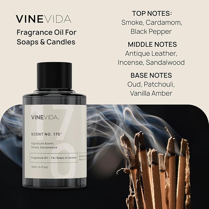VINEVIDA [4 oz] Smoky Sandalwood; Fragrance Oil for Candle Making and Soap Making - Premium Candle Scents for Soy Candles
