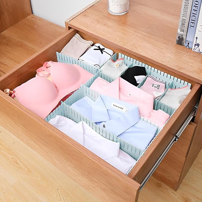 JEPELUS 40 PCS Drawer Dividers, Adjustable Drawer Organizer for Socks Underwear Makeup Cutlery Clothes Dresser, DIY Grid Drawers Separators for Office Kitchen Bedroom Nursery Storage (Blue)
