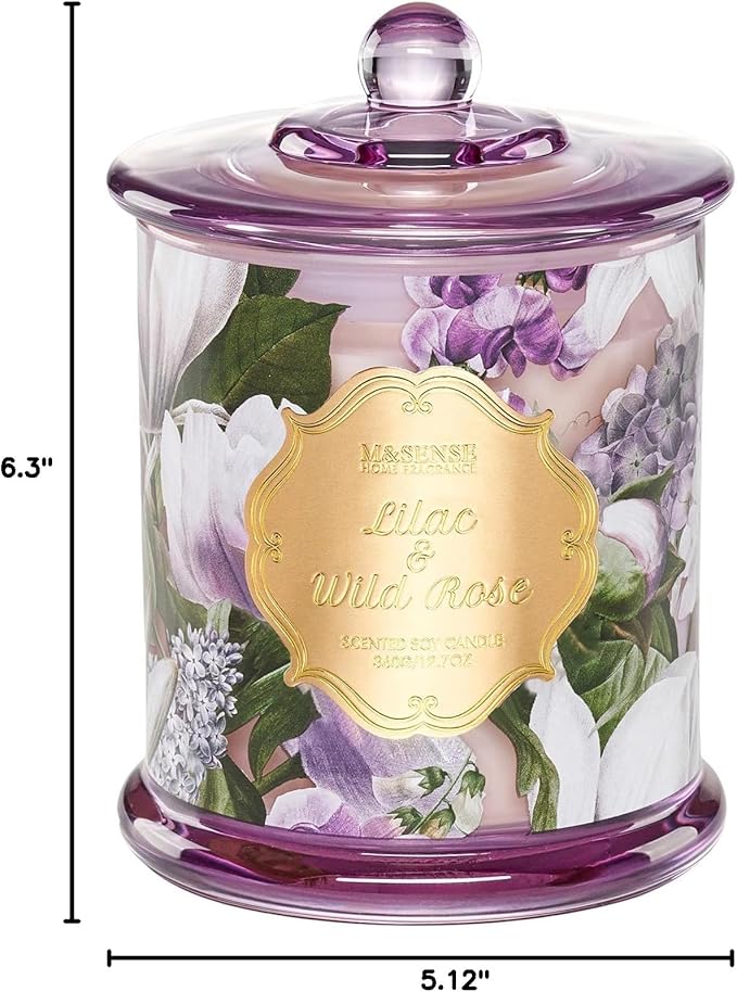 M&SENSE Lilac Rose Scented Candles, Natural Plant-Based Soy Candles Non Toxic, Relaxing Aromatherapy Candles for Bath Spa, 2 Wick 12.7oz Large Jar Candle 75 Hour Long Lasting Burn