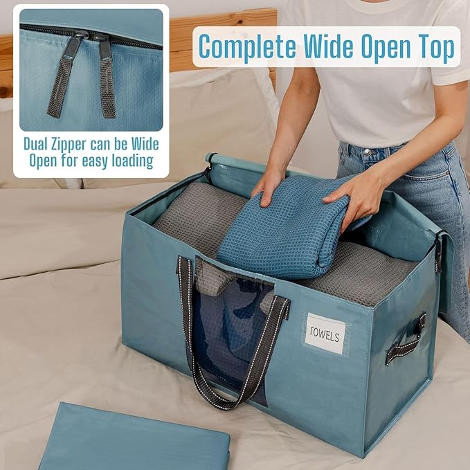 VENO 8 Pack Heavy Duty Moving Bags, Clothes and Comforter Storage Bags with Clear Window, College Dorm Essentials Packing Supplies, Foldable Boxes Alternative (Shiny Light Blue, 8 Pack)