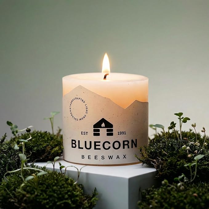 Bluecorn Beeswax Pillar Candle, 100% Pure Natural Bees Wax, Ivory White 3x3 Candle, Clean Burning & Dripless, Long Lasting (50 Hrs), Paraffin, Soy & Fragrance Free, Home Decor, American Made, 1 Count