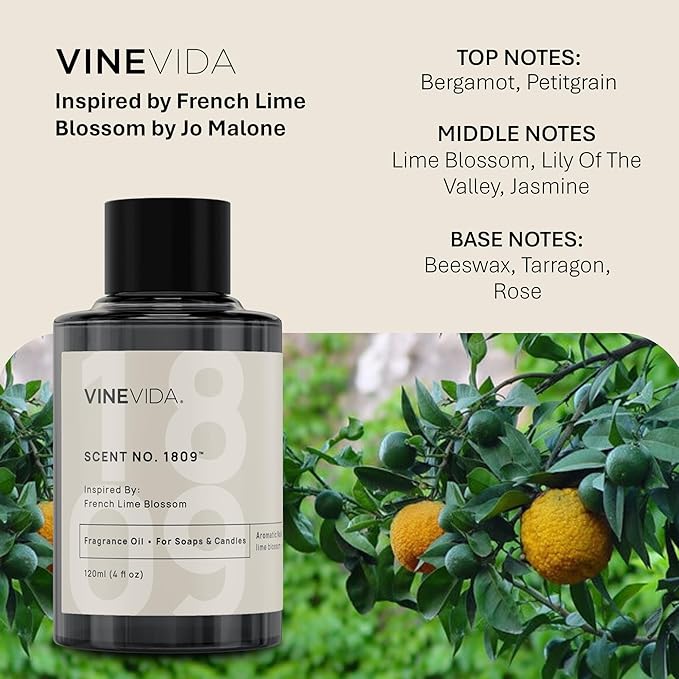 VINEVIDA [16oz] French Lime Blossom Fragrance Oil for Candle Making - Natural Candle Oil Scents - Soap Making Essential Oil - Made in USA