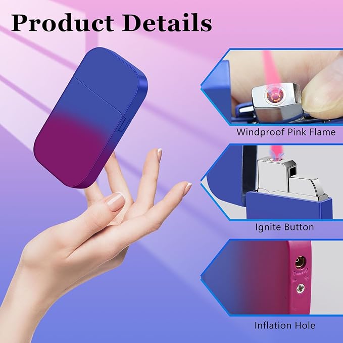 2 Pack Pink Flame Torch Lighter, Cute Lighter, Refillable Butane Lighter,Windproof Torch Lighter for Outdoor Camping BBQ,Nice Gift for Girls,Women on Birthday,Anniversary Red Blue,Without Butane