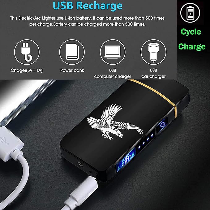 Blue Eagle-T3 Smart Electric Lighter - USB Rechargeable, Windproof, Flameless, Lightweight Plasma Lighter for Fire, BBQs, Fireworks, Candle, Camping - Indoors & Outdoors
