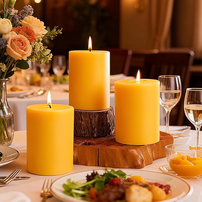 1 Packs 3" x 4" Natural Beeswax Pillar Candles,60 Hours Long Burning Emergency Candles 100% Pure Beeswax Candle,Blessed Bees Wax Candles for Home Room Paryer Parties,Smokeless & Dripless
