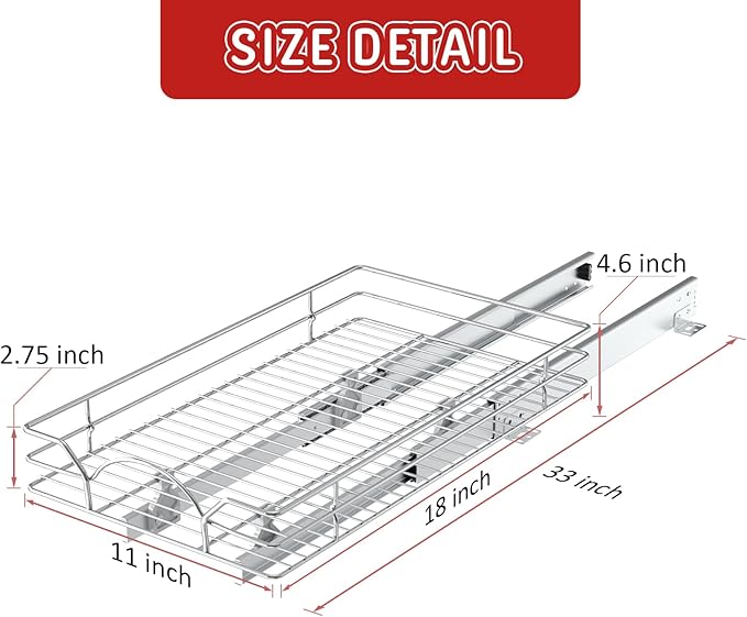 LOVMOR Pull Out Cabinet Organizer and Storage 11" W x 18" D, Slide Out Shelves for Kitchen Cabinets
