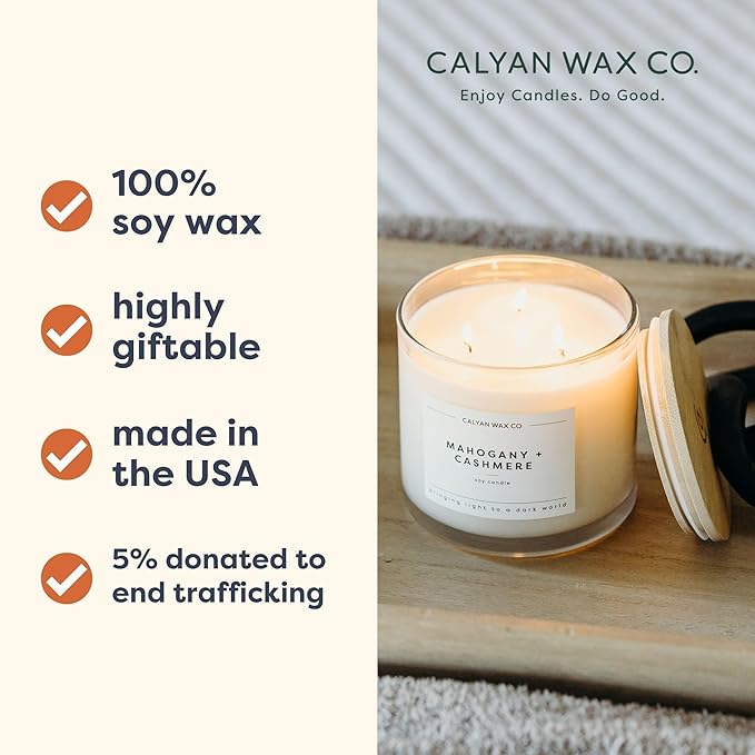 Calyan Wax Co. Lemon & Sage 3 Wick Scented Candle - 43 Hour Burn - Luxury 3 Wick Soy Candles - Non Toxic Soy Wax Candles - Long Lasting Large Glass Jar Candle for Home - 14.9oz