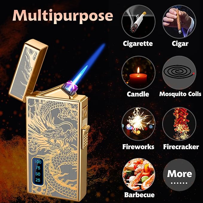 Dragon 2 in 1 Dual Arc & Jet Flame Torch Lighter - USB Rechargeable with Battery Indicator, Refillable Windproof Plasma Infinity Lighter
