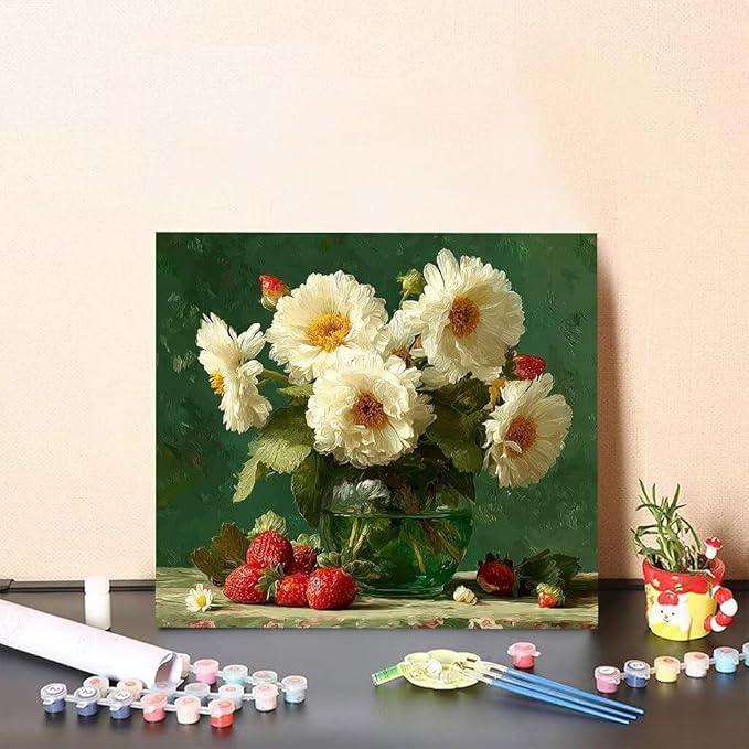 Paint by Numbers Kit for Adults Flower Paint by Numbers Strawberry DIY Crafts for Adults Canvas Paintings Kits, Hobbies for Women Art With Accessories, Home Wall Decor 20x20 inch Without Frame 1-58UJ