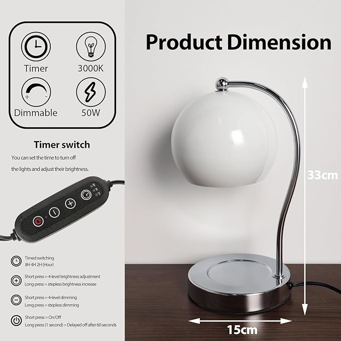 Candle Warmer Lamp with Timer and Dimmer Adjustable Height,Electric Wax Melt Warmer with 2 Bulbs for Scented Jar Candles Bedroom Home Decor Gifts(White)