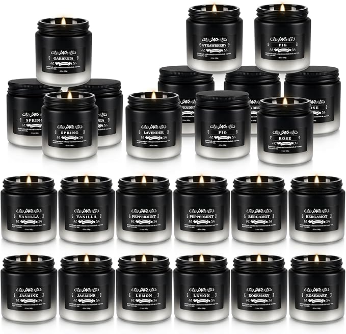 Scented Candle Set 24 Pack, Black&White, Candle for Home Scented, Odor Eliminating, Stress Relief, Long Lasting Soy Wax Gift Set