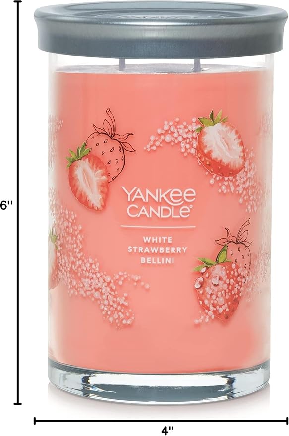 Yankee Candle Large Tumbler Scented Candle with up to 80 Hour Burn Time, Premium Plant Wax Blend for Consistent Burn, 20 oz Tumbler Candle with Room Filling Fragrance, White Strawberry Bellini