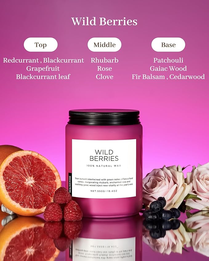 M&SENSE Wild Berries Scented Pink Candles for Home,110 Hour Long Lasting Large Soy NaturalCandles 19.4oz for Valentine's Day Holiday Birthday Gifts Home Decor