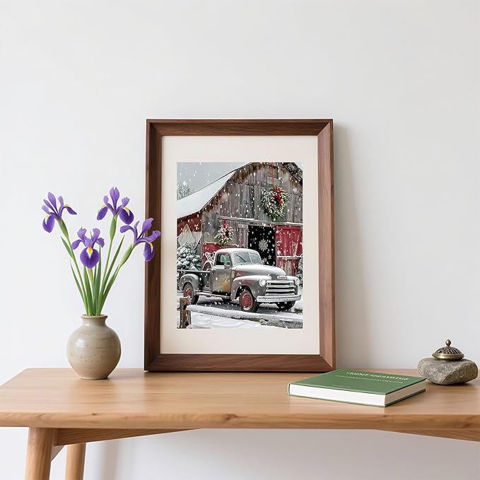 Skyboda Christmas Diamond Art Kits for Adults Beginners, Christmas Farmhouse Truck Diamond Painting Kits for Adults,5D Full Drill DIY Diamond Dot Gem Art Kit Wall Home Decor Arts Craft 12x16 inch
